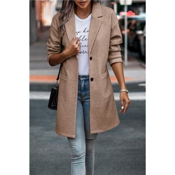 Women's 2024 Plaid Shacket Jacket Casual Button Wool Blend Winter Trench Coat - Picture 3 of 7